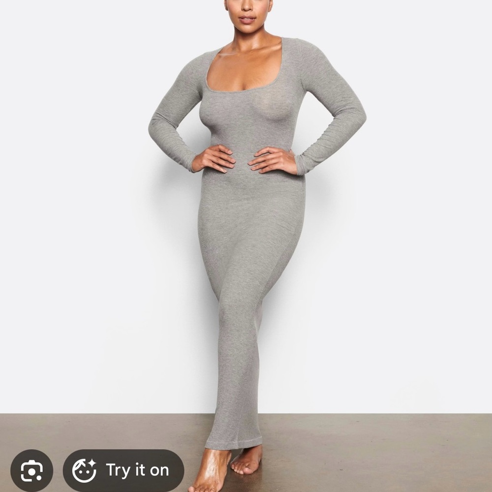 SKIMS Heather Gray Long Sleeve Maxi Dress